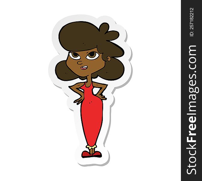 Sticker Of A Cartoon Girl With Hands On Hips