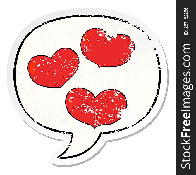 Cartoon Love Hearts And Speech Bubble Distressed Sticker