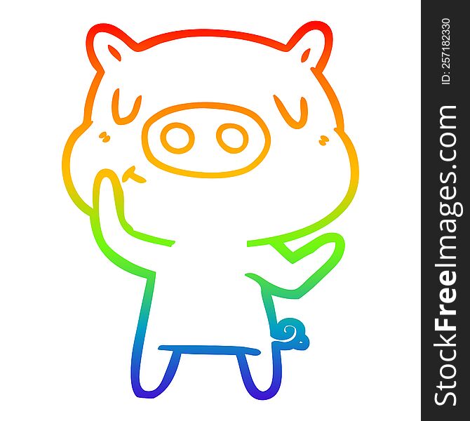 rainbow gradient line drawing of a cartoon content pig
