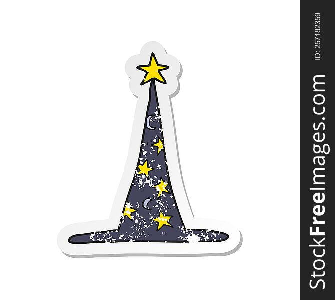 Retro Distressed Sticker Of A Cartoon Wizard Hat