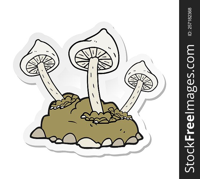 sticker of a cartoon mushrooms growing