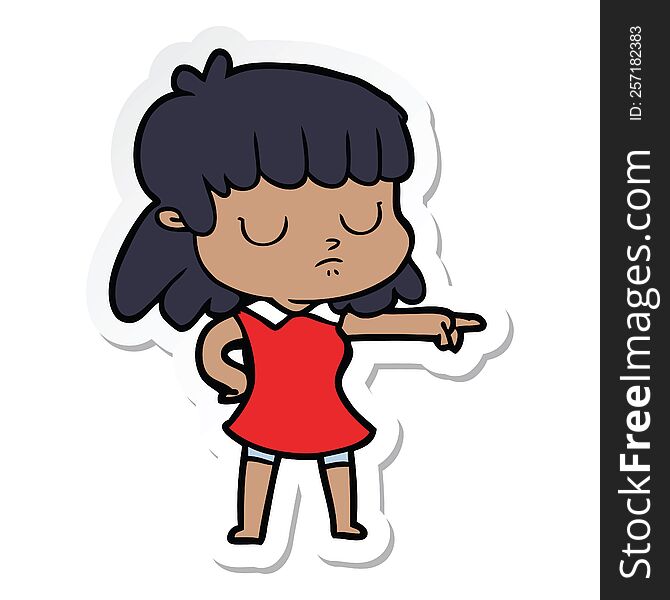 Sticker Of A Cartoon Indifferent Woman Pointing