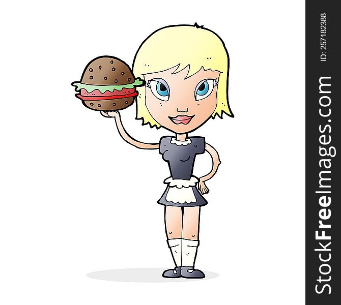 cartoon waitress with burger