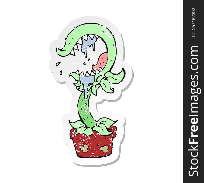 Retro Distressed Sticker Of A Cartoon Carnivorous Plant