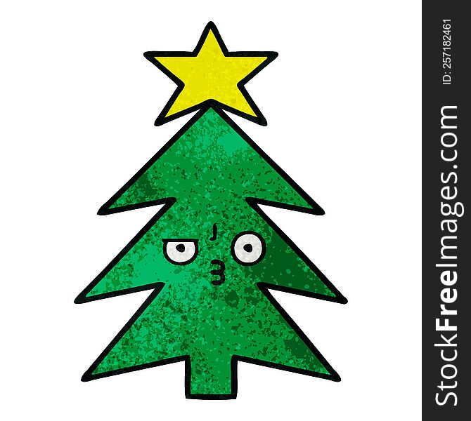 Retro Grunge Texture Cartoon Christmas Tree