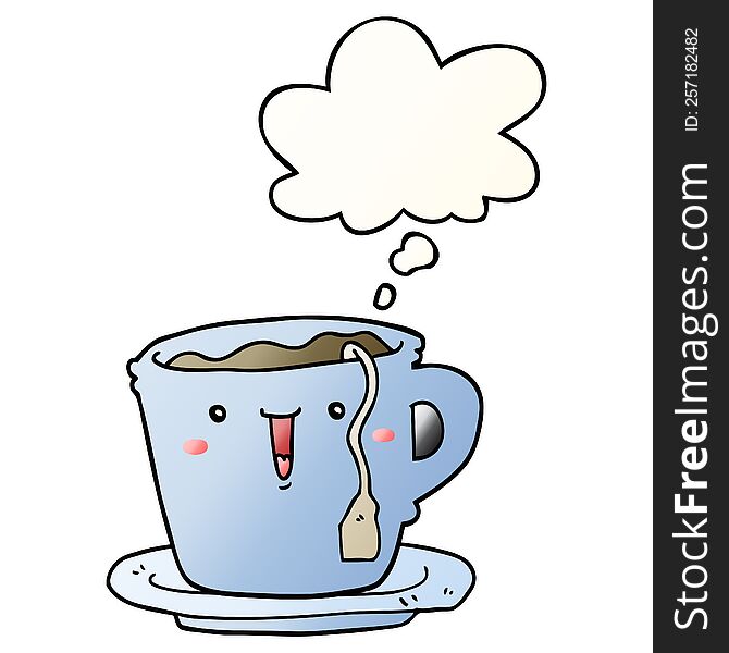 Cute Cartoon Cup And Saucer And Thought Bubble In Smooth Gradient Style