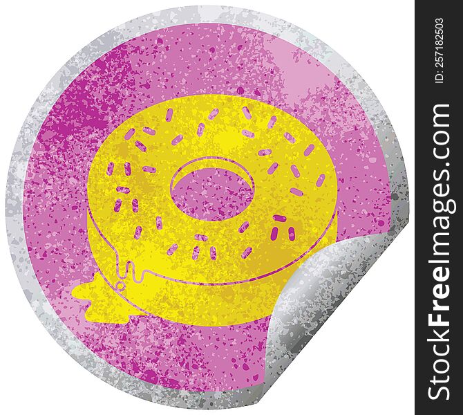 illustration of a tasty iced donut circular peeling sticker. illustration of a tasty iced donut circular peeling sticker