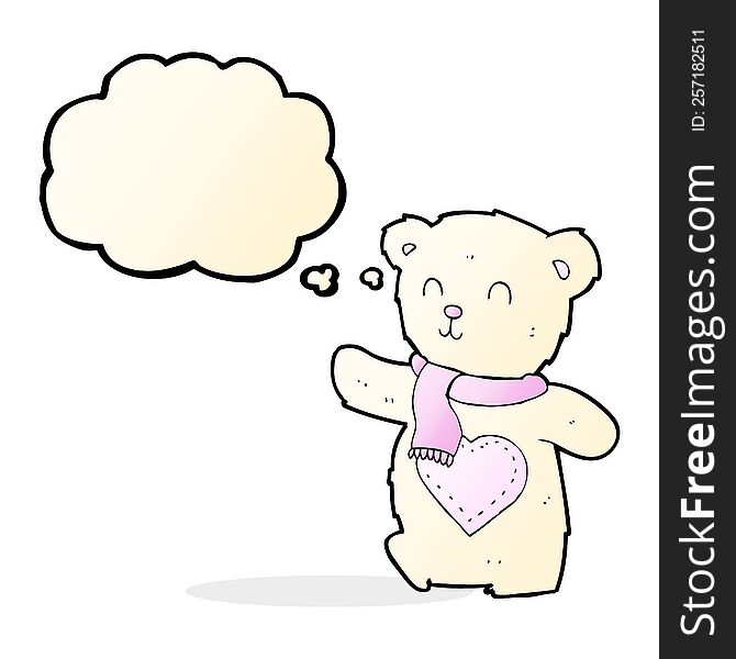 cartoon white teddy bear with love heart with thought bubble