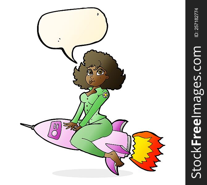 Cartoon Army Pin Up Girl Riding Missile With Speech Bubble