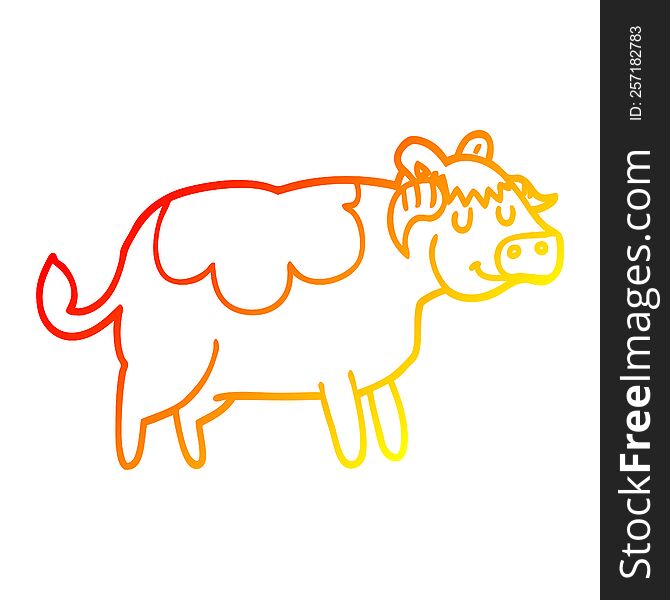 warm gradient line drawing of a cartoon cow