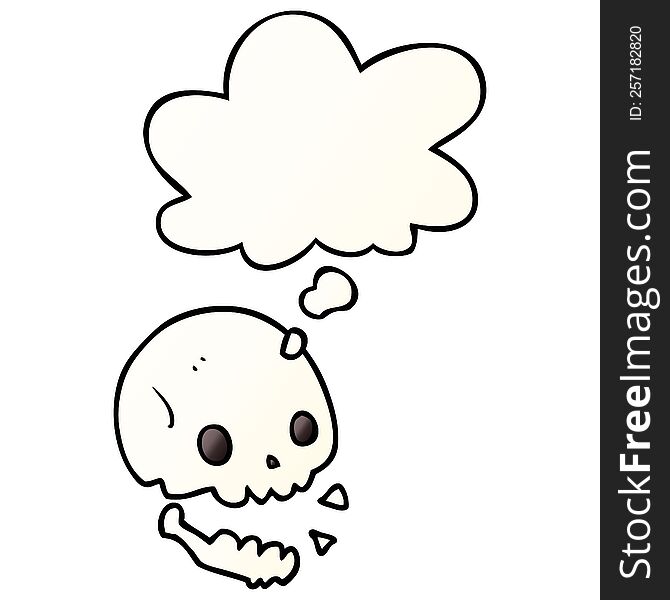 cartoon spooky skull with thought bubble in smooth gradient style