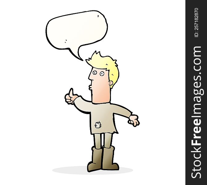 cartoon poor man with speech bubble