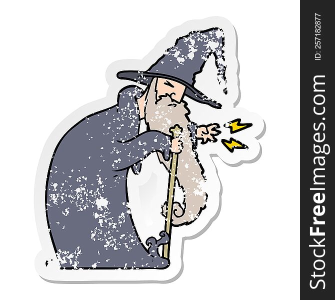 Distressed Sticker Of A Cartoon Wizard
