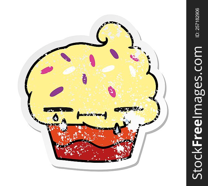 Distressed Sticker Cartoon Of A Crying Cupcake