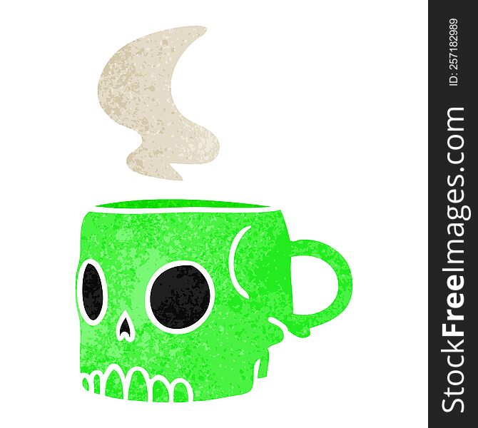 hand drawn retro cartoon doodle of a skull mug