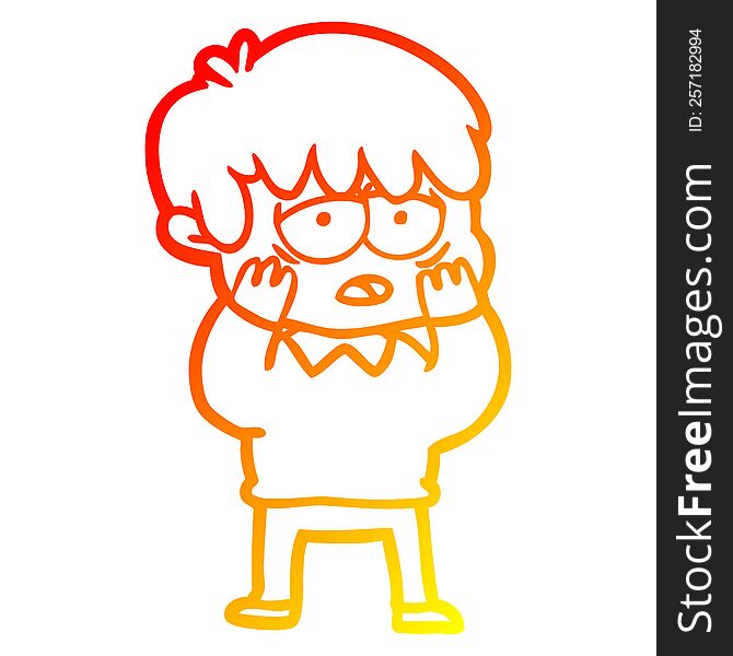 Warm Gradient Line Drawing Cartoon Exhausted Boy