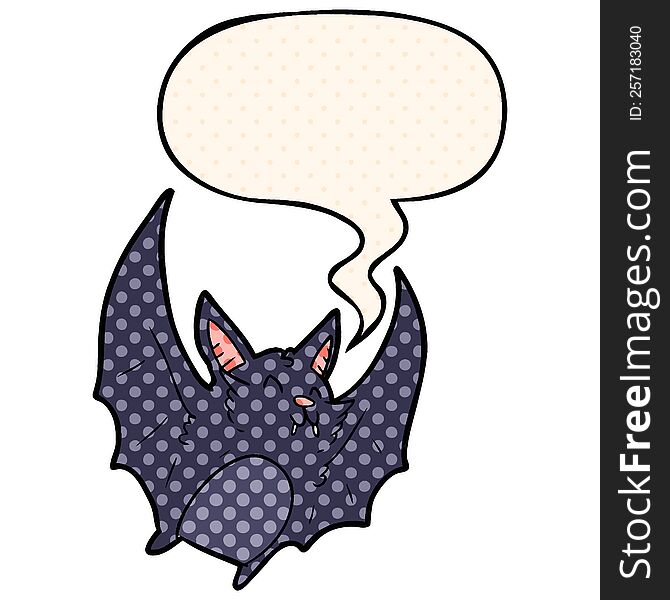 Cartoon Vampire Halloween Bat And Speech Bubble In Comic Book Style
