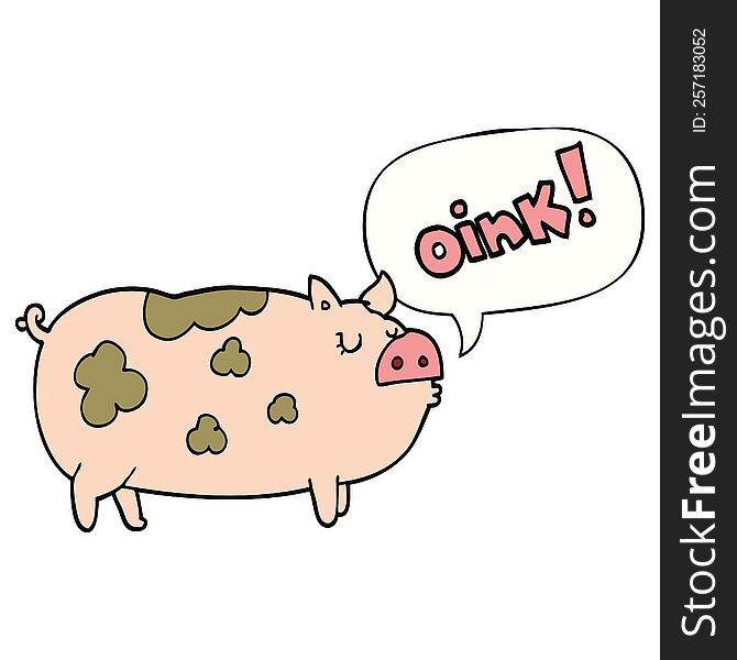 cartoon oinking pig with speech bubble. cartoon oinking pig with speech bubble