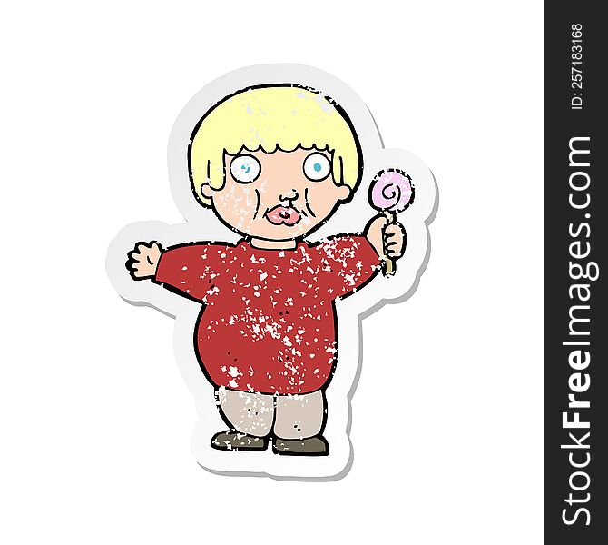 retro distressed sticker of a cartoon fat child