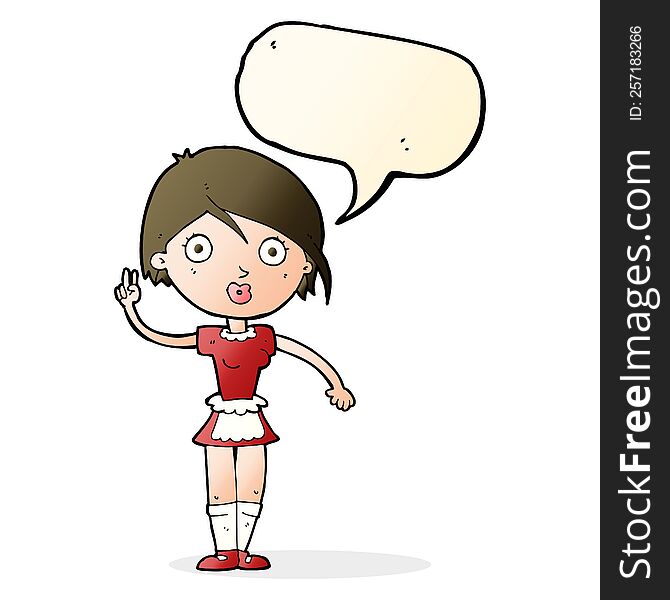 Cartoon Waitress Making Hand Gesture With Speech Bubble