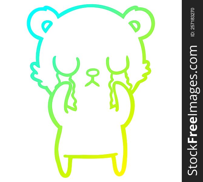 Cold Gradient Line Drawing Crying Cartoon Bear