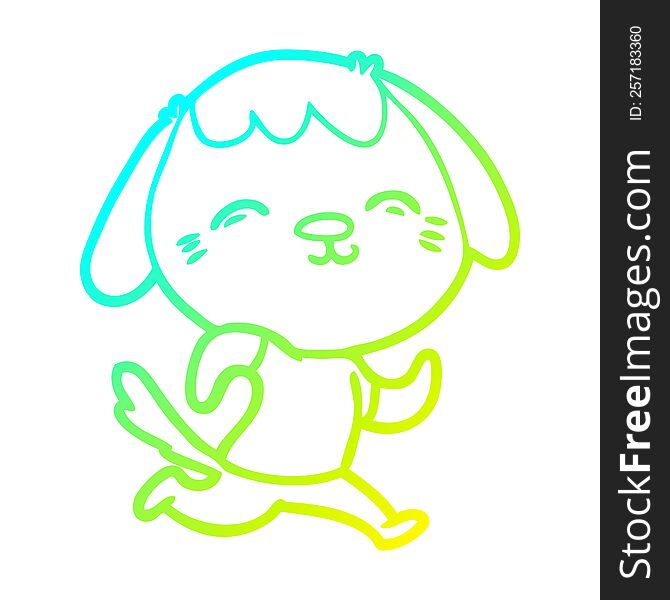Cold Gradient Line Drawing Happy Cartoon Dog Running