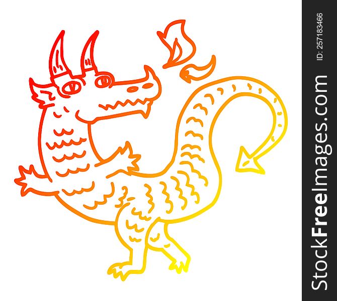 warm gradient line drawing of a cartoon dragon