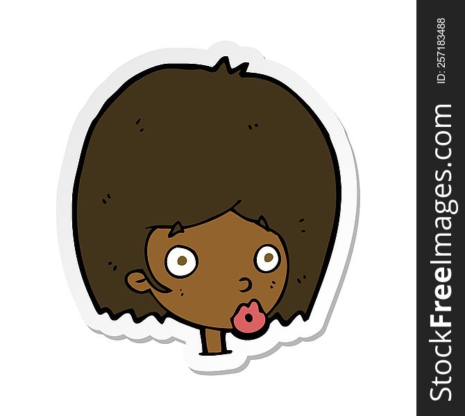 Sticker Of A Cartoon Surprised Female Face