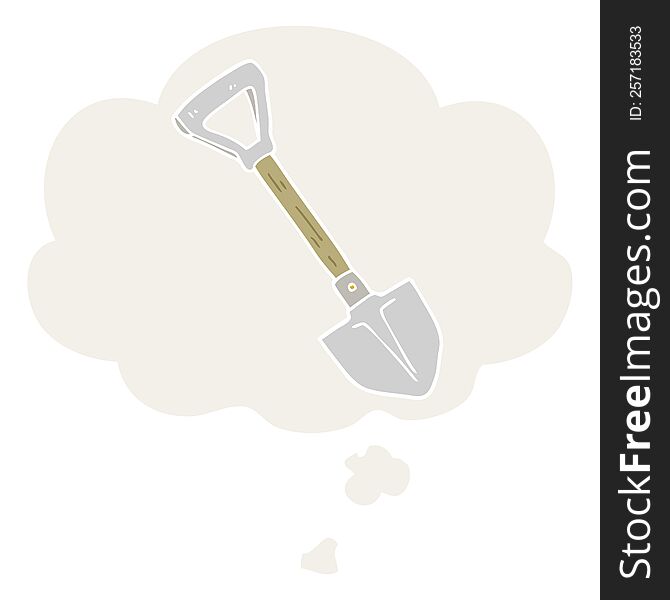 cartoon shovel with thought bubble in retro style