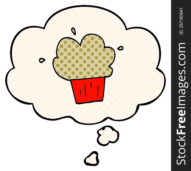 cartoon muffin with thought bubble in comic book style