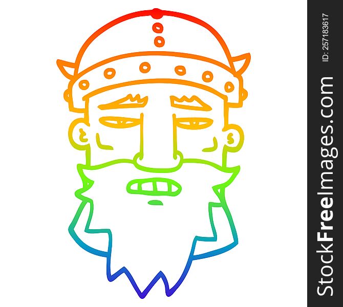 Rainbow Gradient Line Drawing Cartoon Viking Face