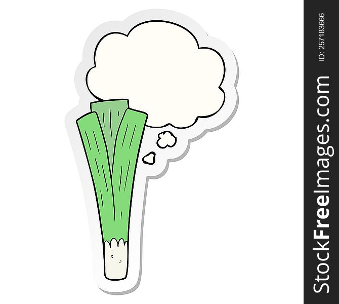 cartoon leek with thought bubble as a printed sticker