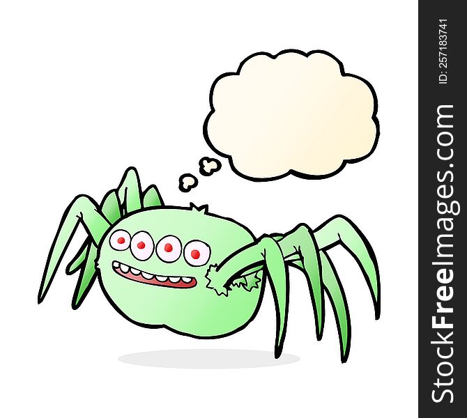 cartoon spooky spider with thought bubble