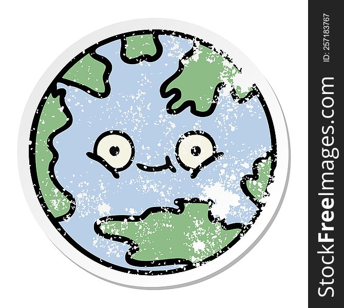 Distressed Sticker Of A Cute Cartoon Planet Earth