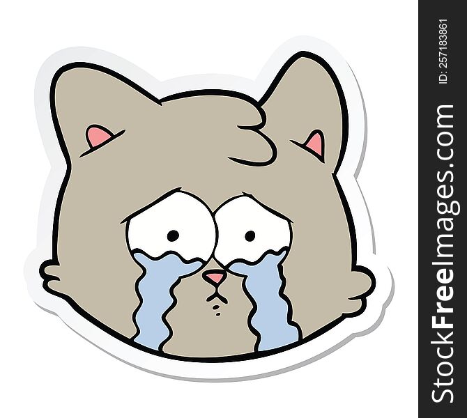 sticker of a crying cartoon cat face
