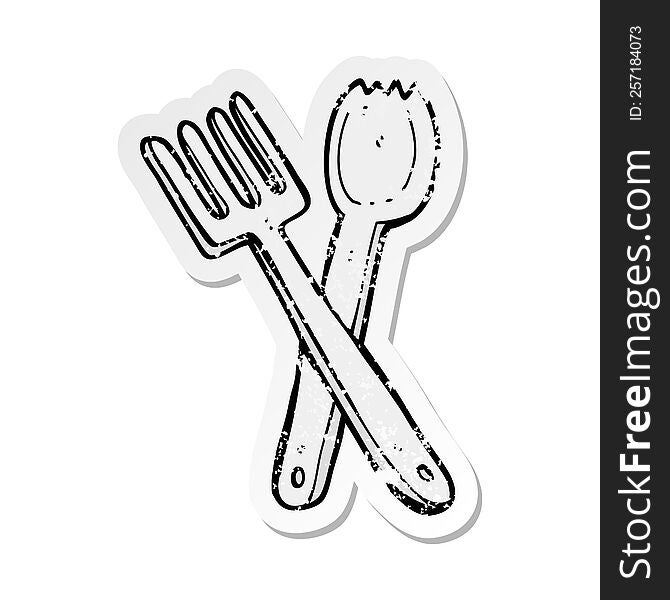 retro distressed sticker of a cartoon cutlery