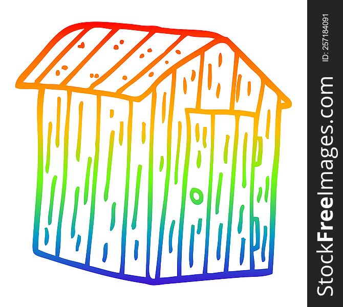 rainbow gradient line drawing of a cartoon wood shed
