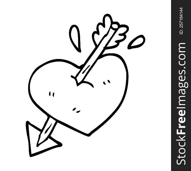 Line Drawing Cartoon Heart Shot Through With Arrow