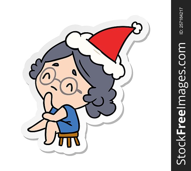 Christmas Sticker Cartoon Of Kawaii Lady