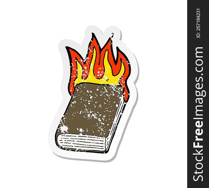 Retro Distressed Sticker Of A Cartoon Burning Book