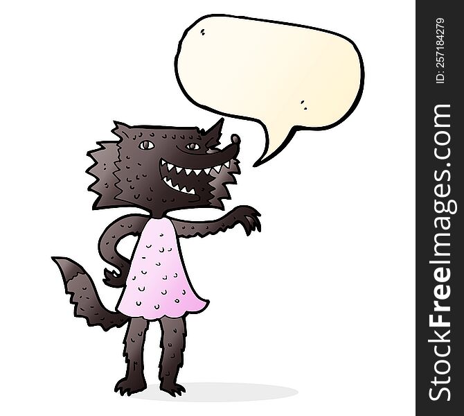 Cartoon Wolf Girl With Speech Bubble