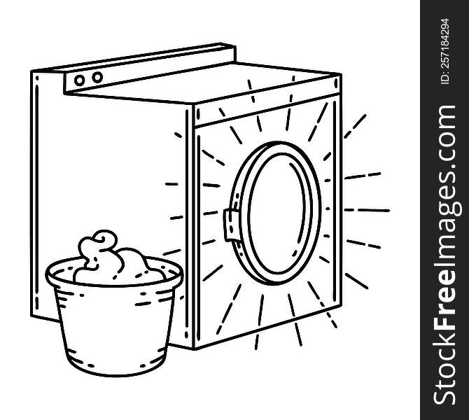 illustration of a traditional black line work tattoo style washing machine