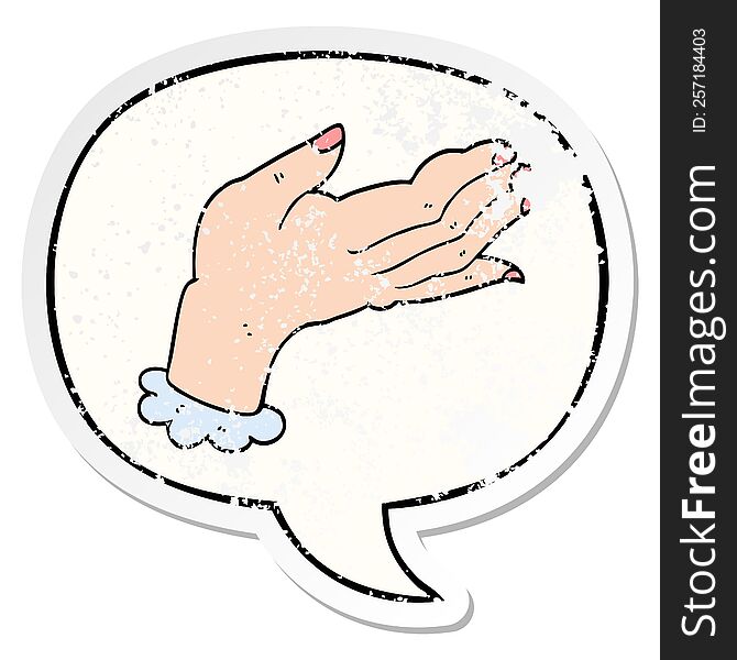 Cartoon Hand And Speech Bubble Distressed Sticker