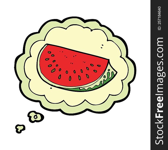 cartoon watermelon slice with thought bubble