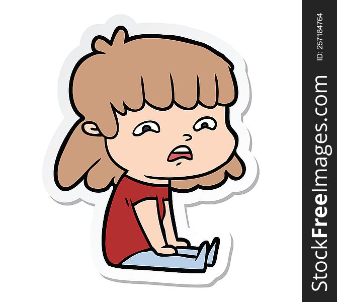 sticker of a cartoon worried woman