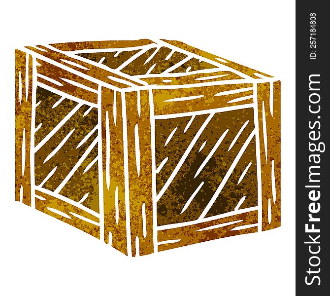 Retro Cartoon Doodle Of A Wooden Crate