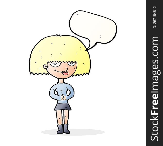 Cartoon Sly Woman With Speech Bubble