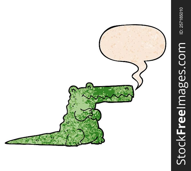 Cartoon Crocodile And Speech Bubble In Retro Texture Style