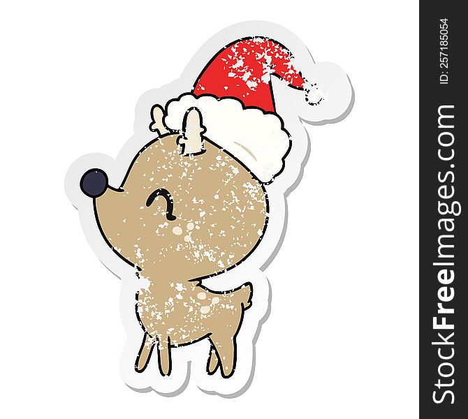 Christmas Distressed Sticker Cartoon Of Kawaii Deer