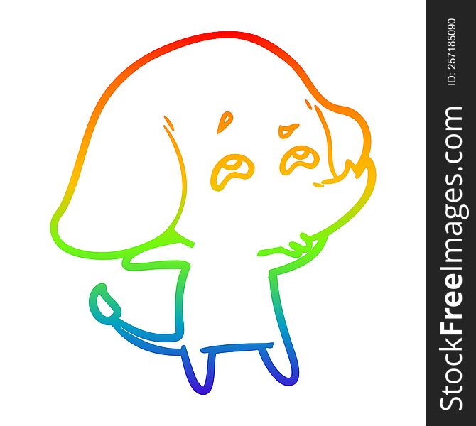 rainbow gradient line drawing of a cartoon elephant remembering